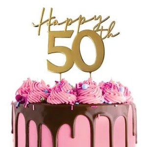 Cake Topper - Gold Metal Cake Topper Happy 50th (fifty)