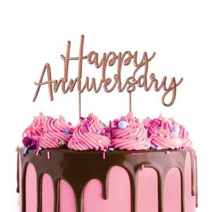 Cake Topper - Happy Anniversary (Rose Gold Metal)