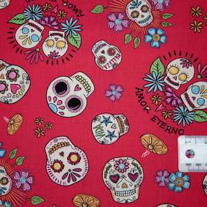 Fabrics textile: Amor Eterno - Sugar Skulls Pink/Red