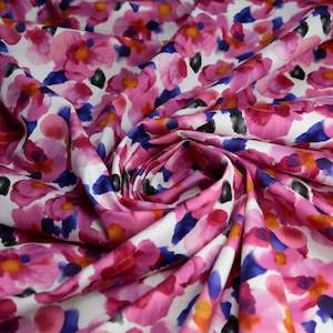 Cotton Sateen - Pink Pansies