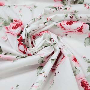 Fabrics textile: Cotton Sateen - White with Roses