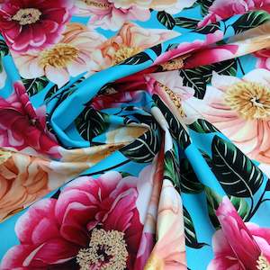 Fabrics textile: Cotton Sateen - Blue with Large Blossoms