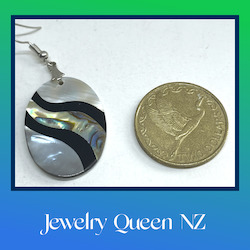 Oval Mother of Pearl & Paua drop dangle hook earrings.