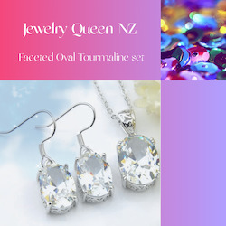 Oval Bright Fire White Topaz Earrings Pendant Set