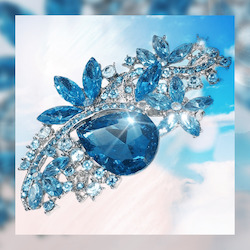 Cyan blue Teardrop rhinestone broach