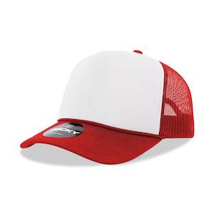 Decky 5 Panel Mid Profile Structured Foam Trucker - WHT-RED