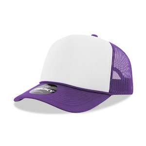 Decky 5 Panel Mid Profile Structured Foam Trucker - WHT-PURPLE