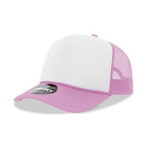 Decky 5 Panel Mid Profile Structured Foam Trucker - WHT-PNK