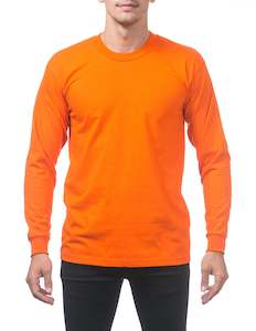 Clothing: Pro Club Men's Heavyweight Cotton Long Sleeve Crew Neck T-Shirt Forest Orange Tangerine