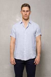 Brody Short Sleeve Line Shirt: Blue Mist