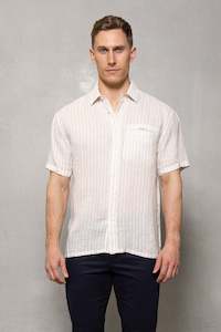 Ian Short Sleeve Linen Stripe Shirt: Natural