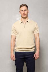 Franco Knitted Zip Polo: Dune