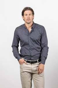 Blake Print Shirt: Herringbone Navy