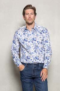 Blake Paisley Print Shirt: Cerulean