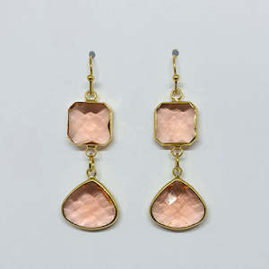 Double Peach and Gold Drop Earrings