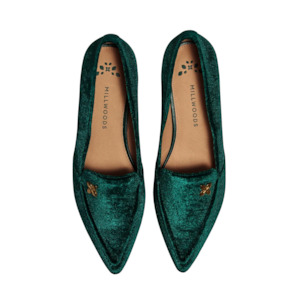 Shoes: Millwoods Poplar Pointed Flat - Green Velvet