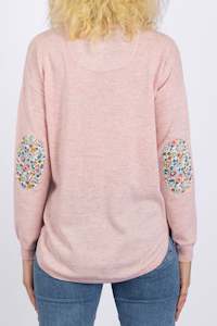 Womens Tops: Bow and Arrow - Swing Jumper with Blue Betsy Liberty Patches - Pale Pink