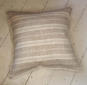 Soft Furnishings: Dalethorpe House - White and Fawn Multi Stripe Linen Cushion Cover