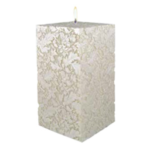 Natural Light - 10” Damask Leaf Square Pillar White Tattoo Blue