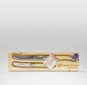 Serveware: Laguiole 2 Piece Cheese Knife Set Streaked Ivory handle