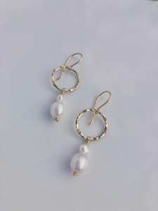 within. Hammered Orb Pearl Drop Earrings