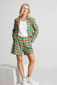 Nice Things Multicolour Check Linen Shorts Shiny Green