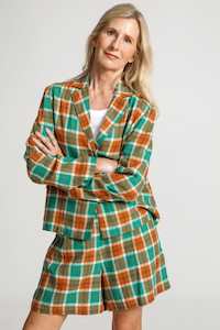 Nice Things Multicolour Check Linen Blazer Shiny Green