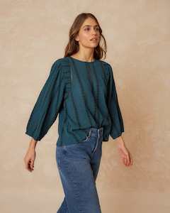 Indi & Cold Long Sleeve Jacquard Blouse