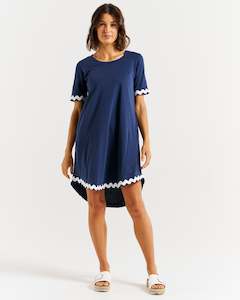 Betty Basic Nyree Dress BB270 - Navy/White Ric Rac