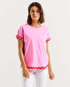 Womenswear: Betty Basic Sunny Tee BB1072 - Red/Pink Ric Rac