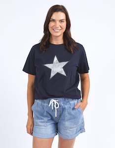 Womenswear: Elm Sparkle Star Tee 8149008.NAVY - Navy with Silver Foil print