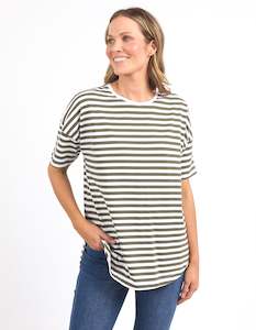 Womenswear: Elm Lauren S/S Tee 81x4223 - Clover & white Stripe