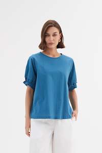 Tirelli Ruffle Sleeve Detail Top 24A3538 - Marine Blue