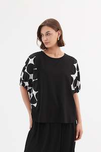 Womenswear: Tirelli Puff Sleeve Combi Tee 24a3533 - Black Spot