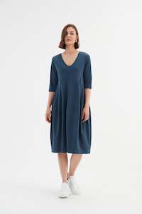 Tirelli V Neck Diagonal Seam Dress 24D3512 - Deep Teal