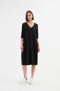 Tirelli V Neck Diagonal Seam Dress 24D3512 - Black