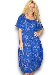 Helga May Graphic Bloom Mid Sleeve Maxi dress - Cobalt