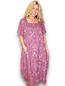 Helga May Graphic Bloom Mid Sleeve Maxi dress - Berry