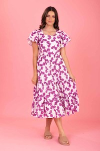 Womenswear: Charlo Leo Midi Dress Cerise Floral CH258