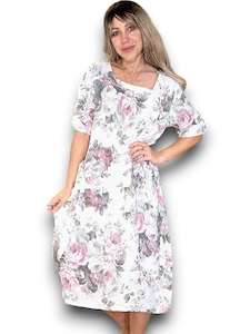 Helga May Scarlett Rose Button Sleeve Maxi Dress - White