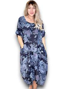 Helga May Scarlett Rose Button Sleeve Maxi Dress - Navy