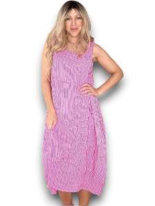 Womenswear: Helga May Stripe Maxi Tank Dress - Hot Pink