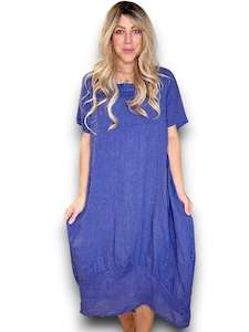 Helga May Plain Mid Sleeve Maxi Dress - Indigo