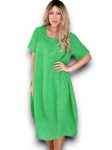 Helga May Plain Mid Sleeve Maxi Dress - Bright Green