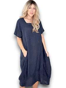 Helga May Plain Mid Sleeve Maxi Dress - Navy