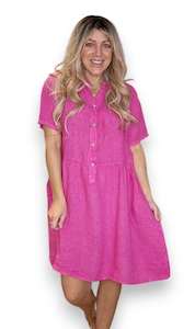 Helga May Midi Coconut Button Dress - Hot Pink