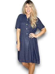 Helga May Midi Coconut Button Dress - Navy