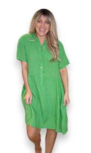 Helga May Midi Coconut Button Dress - Bright Green