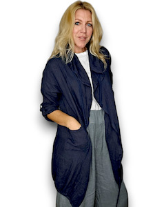 Helga May Long Drawstring Linen Jacket - Navy