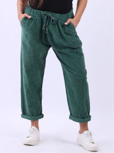 Italian Relaxed fit Cotton Corduroy Pant r8609 - Bottle Green